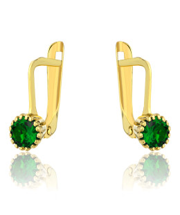 Gold earrings adorned with a classic emerald stone pattern