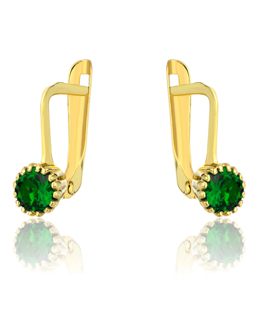 Gold earrings adorned with a classic emerald stone pattern
