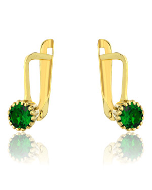 Gold earrings adorned with a classic emerald stone pattern