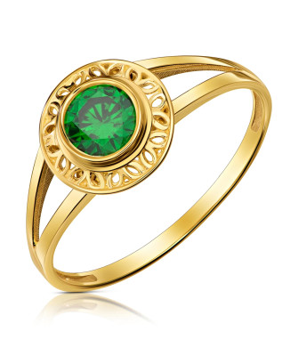 Gold filigree ring green stone
