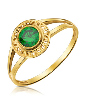 Gold filigree ring green stone