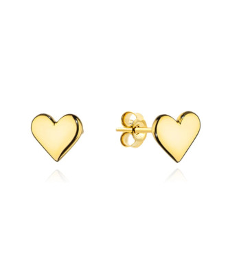 Gold smooth heart stud earrings