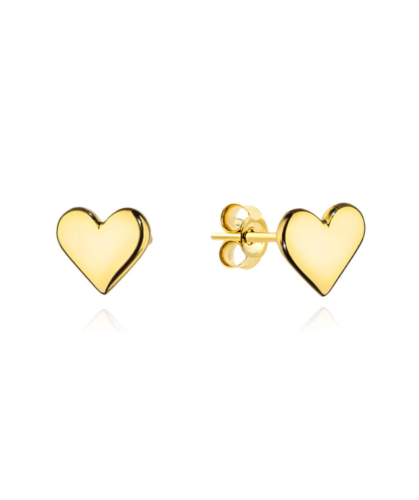 Gold smooth heart stud earrings
