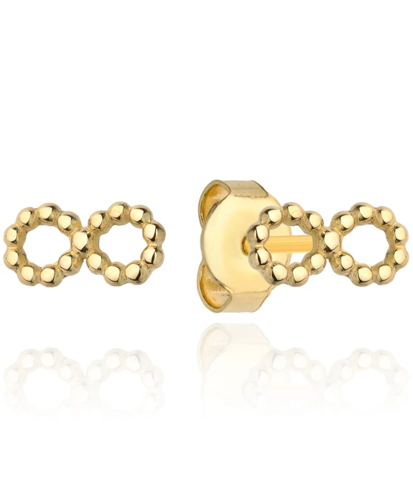 Infinity earrings made of golden beads