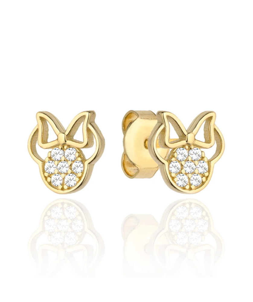 Gold mouse earrings with a bow and zirconia