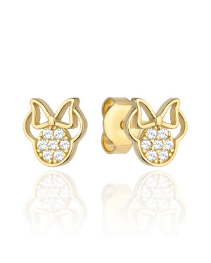 Gold mouse earrings with a bow and zirconia