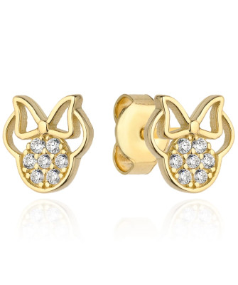 Gold mouse earrings with a bow and zirconia