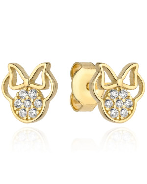 Gold mouse earrings with a bow and zirconia