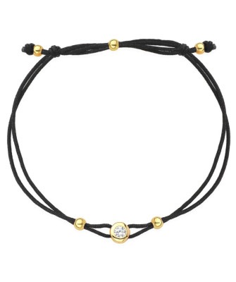 14ct Yellow Gold Zircon Bracelet on Black Cord