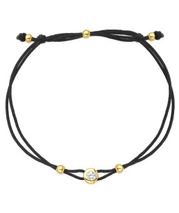 14ct Yellow Gold Zircon Bracelet on Black Cord