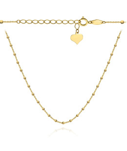 Gold necklace with diamond-cut beads and heart 42+3cm