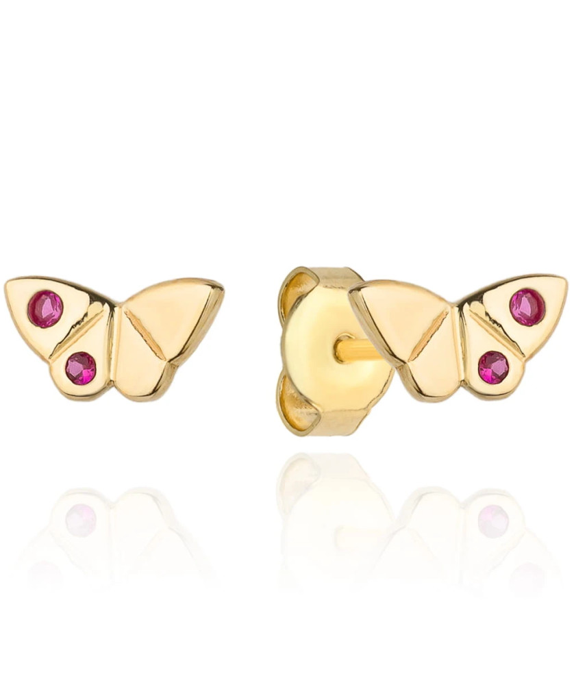 Gold butterfly earrings with ruby zirconia