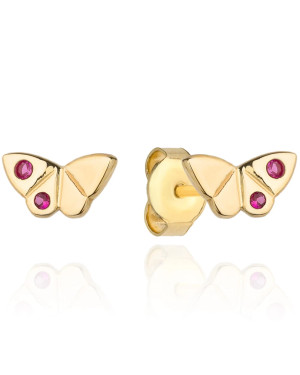 Gold butterfly earrings with ruby zirconia