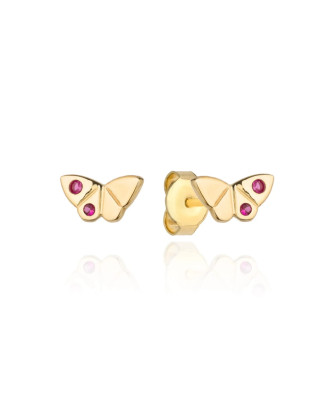 Gold butterfly earrings with ruby zirconia