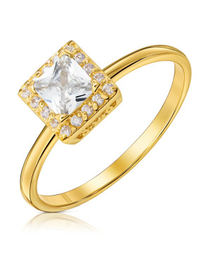 Delicate gold ring with cubic zirconia square 14k test