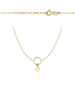 Gold necklace flower, ring, bead, and links