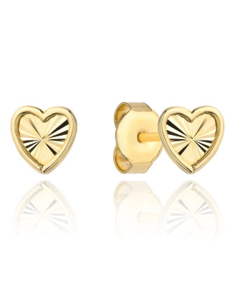 Gold earrings diamond-cut hearts super light