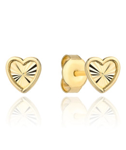 Gold earrings diamond-cut hearts super light