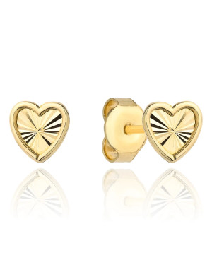 Gold earrings diamond-cut hearts super light