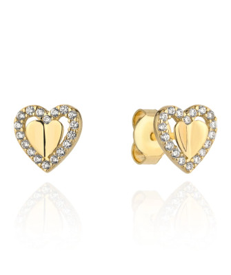 Gold earrings with a raised heart surrounded by a zirconia heart
