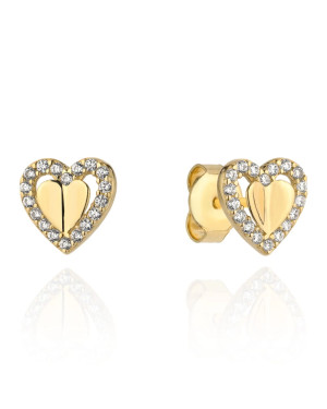 Gold earrings with a raised heart surrounded by a zirconia heart