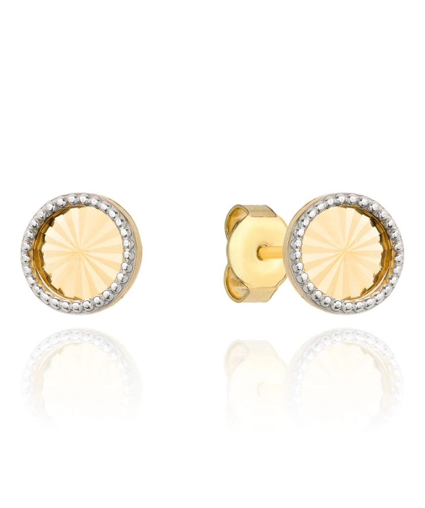 Gold earrings with diamond-cut hoops set in white gold