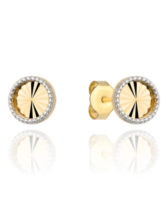 Gold earrings with diamond-cut hoops set in white gold