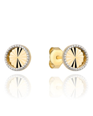 Gold earrings with diamond-cut hoops set in white gold