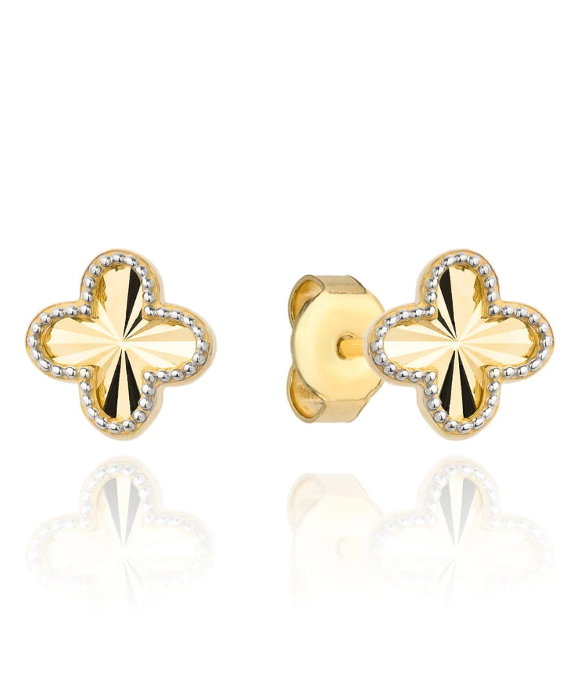 Gold clover diamond earrings with white gold setting