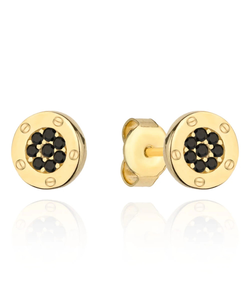 Gold hoop earrings with black stone and embellishment