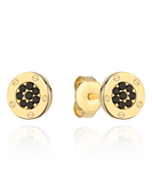 Gold hoop earrings with black stone and embellishment