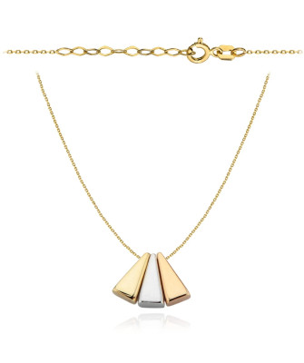 Necklace with movable triangles in three colors of gold