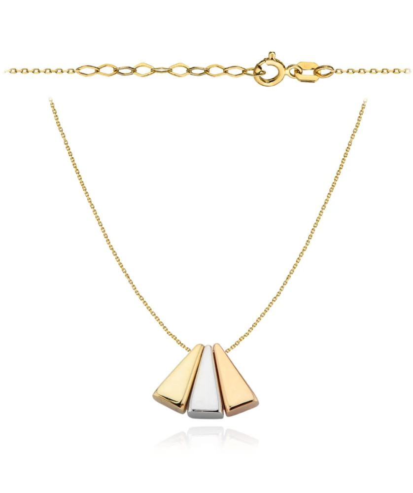 Necklace with movable triangles in three colors of gold