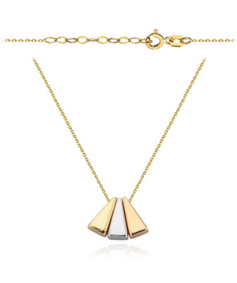 Necklace with movable triangles in three colors of gold