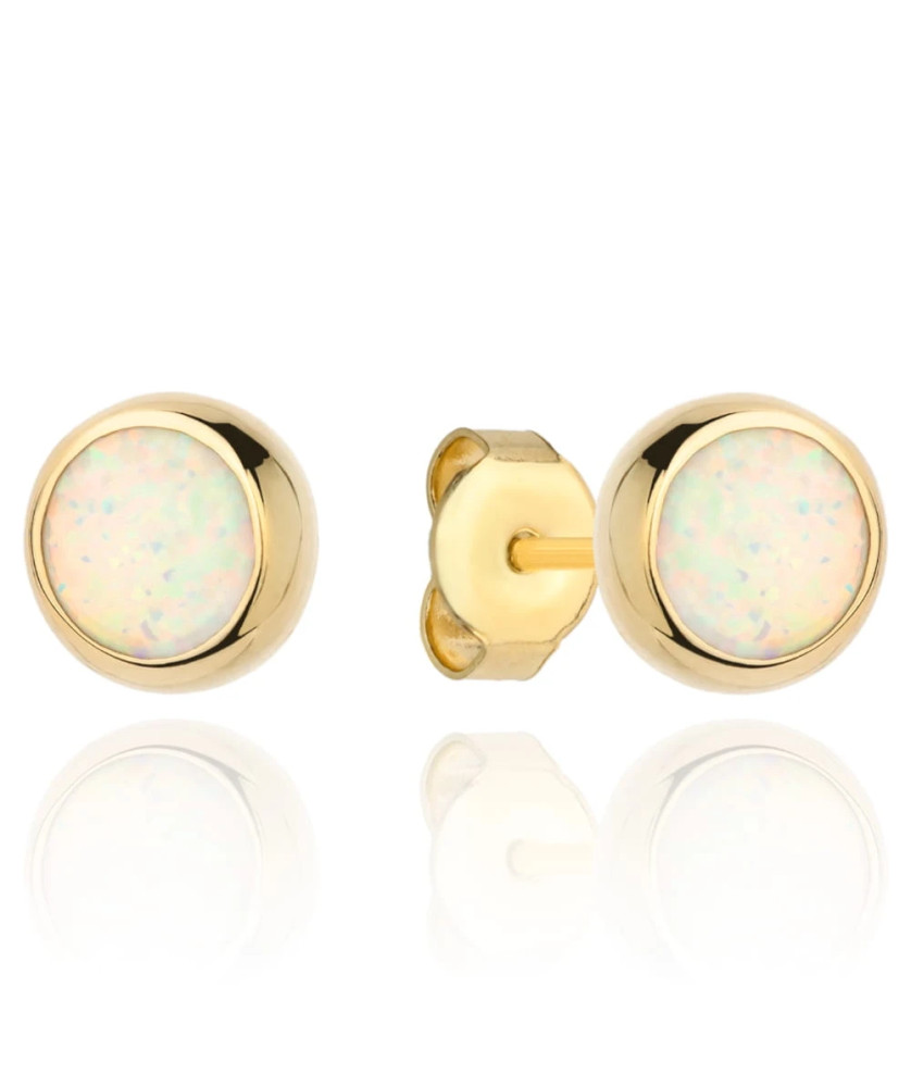 Gold earrings with opal in gold setting