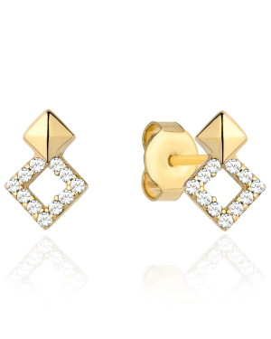 Gold earrings two rhombuses with zircons