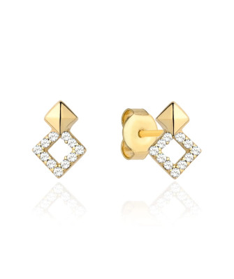 Gold earrings two rhombuses with zircons