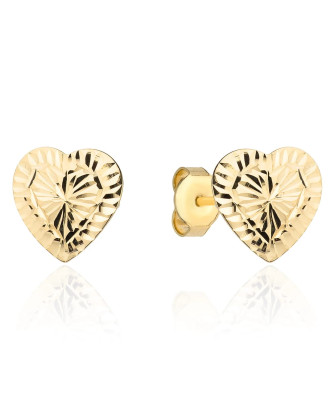 Gold earrings diamond-cut super light hearts