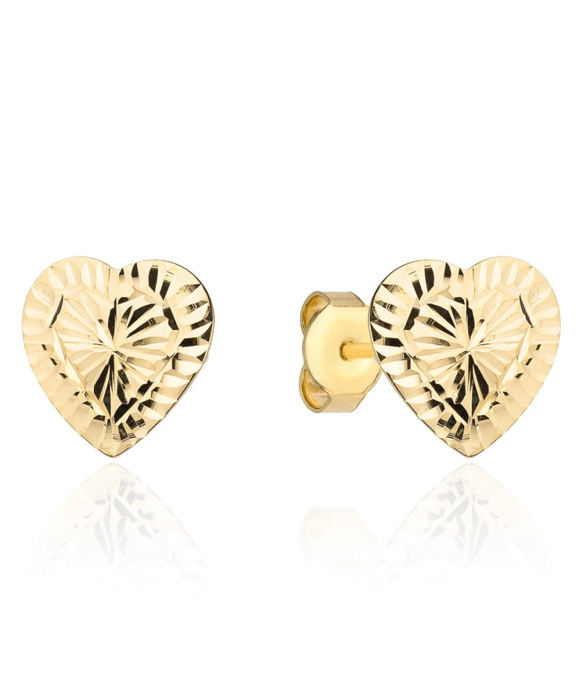 Gold earrings diamond-cut super light hearts