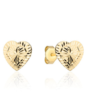 Gold earrings diamond-cut super light hearts
