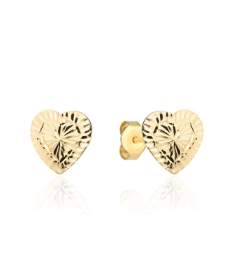 Gold earrings diamond-cut super light hearts