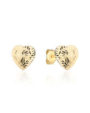 Gold earrings diamond-cut super light hearts