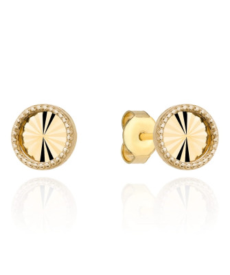 Gold diamond-cut hoop earrings with setting