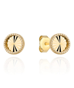 Gold diamond-cut hoop earrings with setting