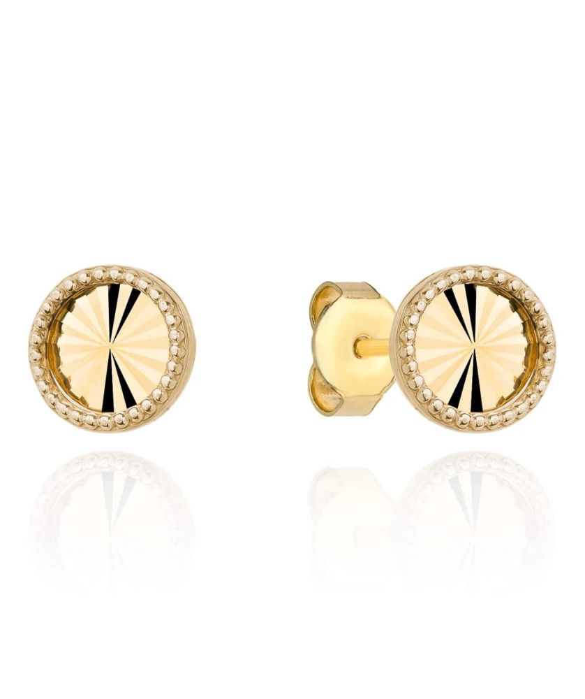 Gold diamond-cut hoop earrings with setting