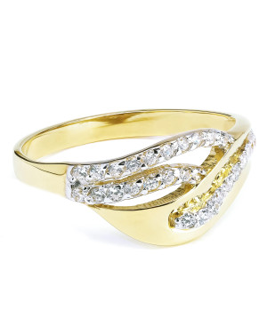 Wide gold ring interwoven pattern white zircons 375