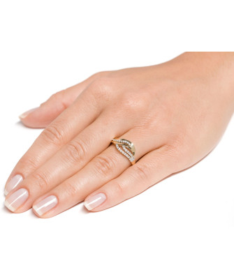 Wide gold ring interwoven pattern white zircons 375