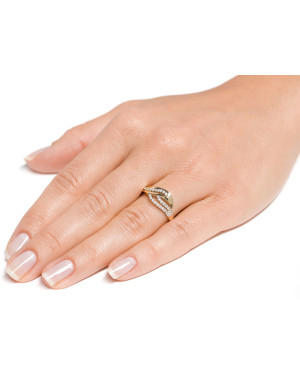 Wide gold ring interwoven pattern white zircons 375