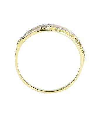 Wide gold ring interwoven pattern white zircons 375