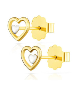 14ct Two-Tone Gold Heart Stud Earrings